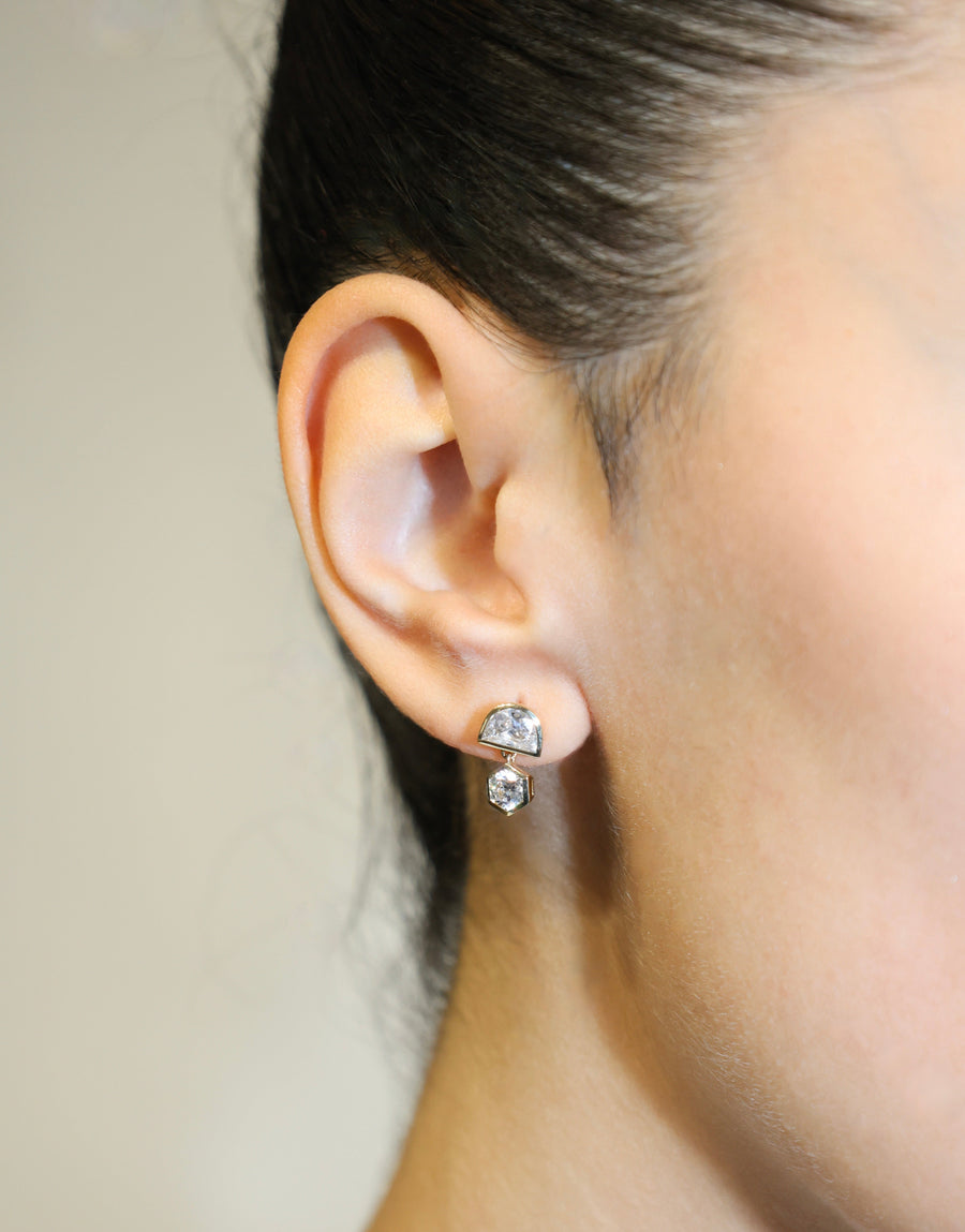 CRESCENT-ROUND DROP EARRINGS
