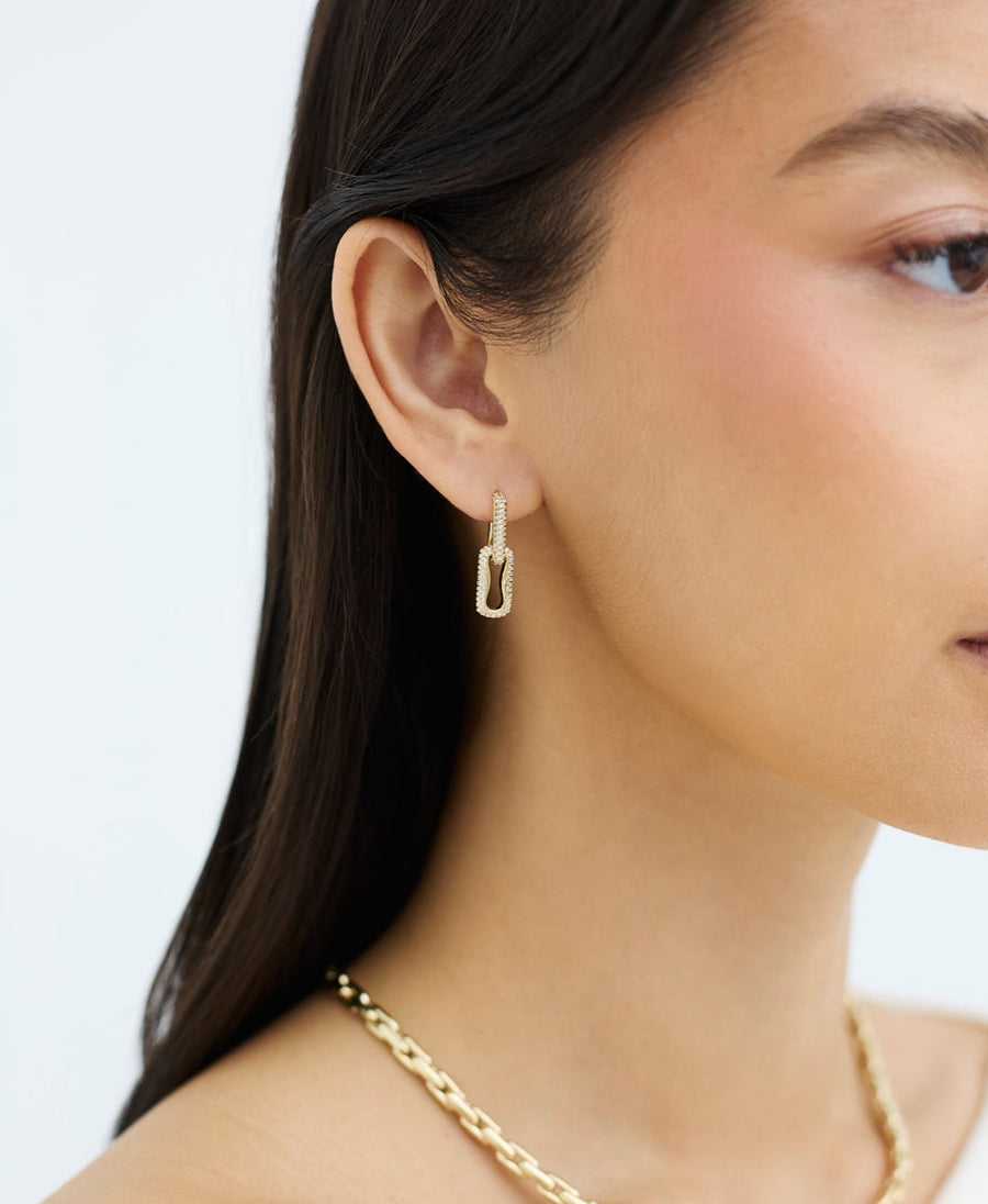 THE PAVÉ PAPERCLIP DROP EARRINGS