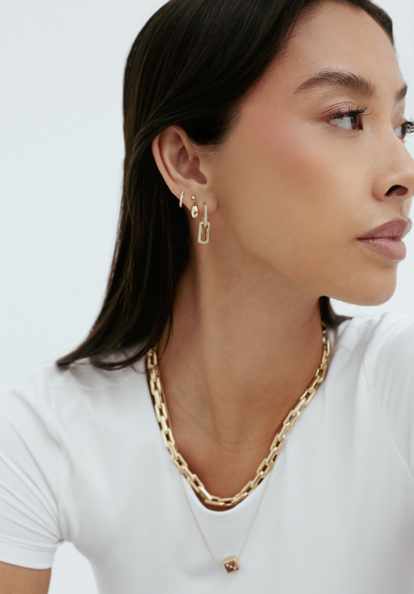 THE PAVÉ PAPERCLIP DROP EARRINGS