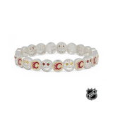 Silver-tone NHL charm bracelet with round bead charms and colorful team logo medallions