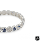 Silver-tone NHL charm bracelet with a blue maple leaf charm and sparkling round beads