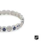 Silver-tone NHL charm bracelet with a blue maple leaf charm and sparkling round beads