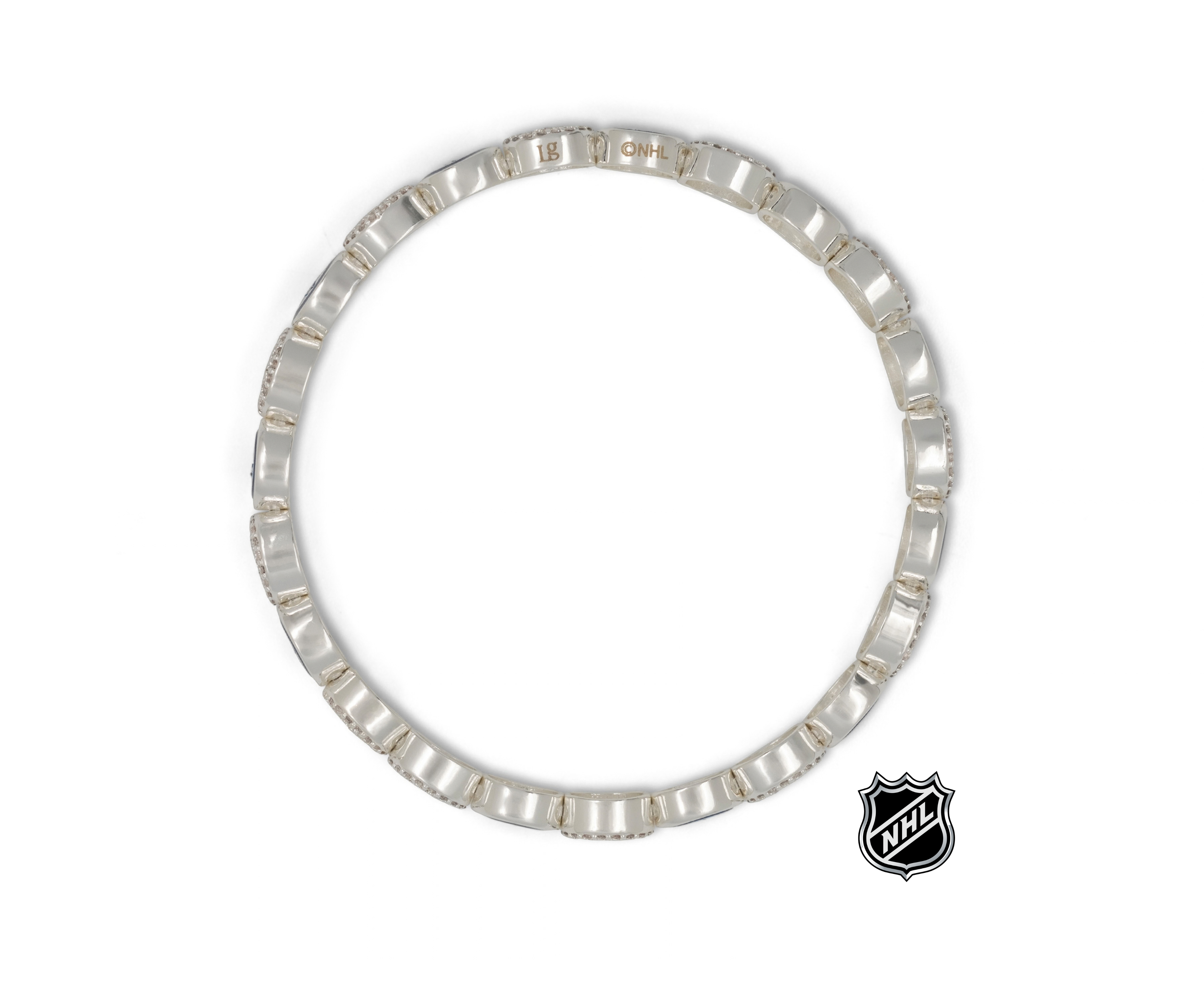 Silver-tone metal link bracelet, round shape with NHL logo charm