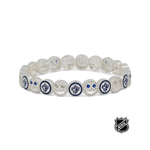 Silver NHL charm bracelet with round beads and blue team crest accents