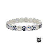 Silver NHL charm bracelet with round beads and blue team crest accents