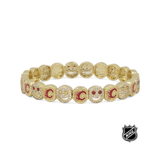 Gold-tone NHL charm bracelet with alternating logo medallions and glitter crystal round beads