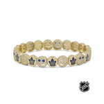 Gold-tone NHL bracelet with alternating smooth and crystal-bezel team-logo beads