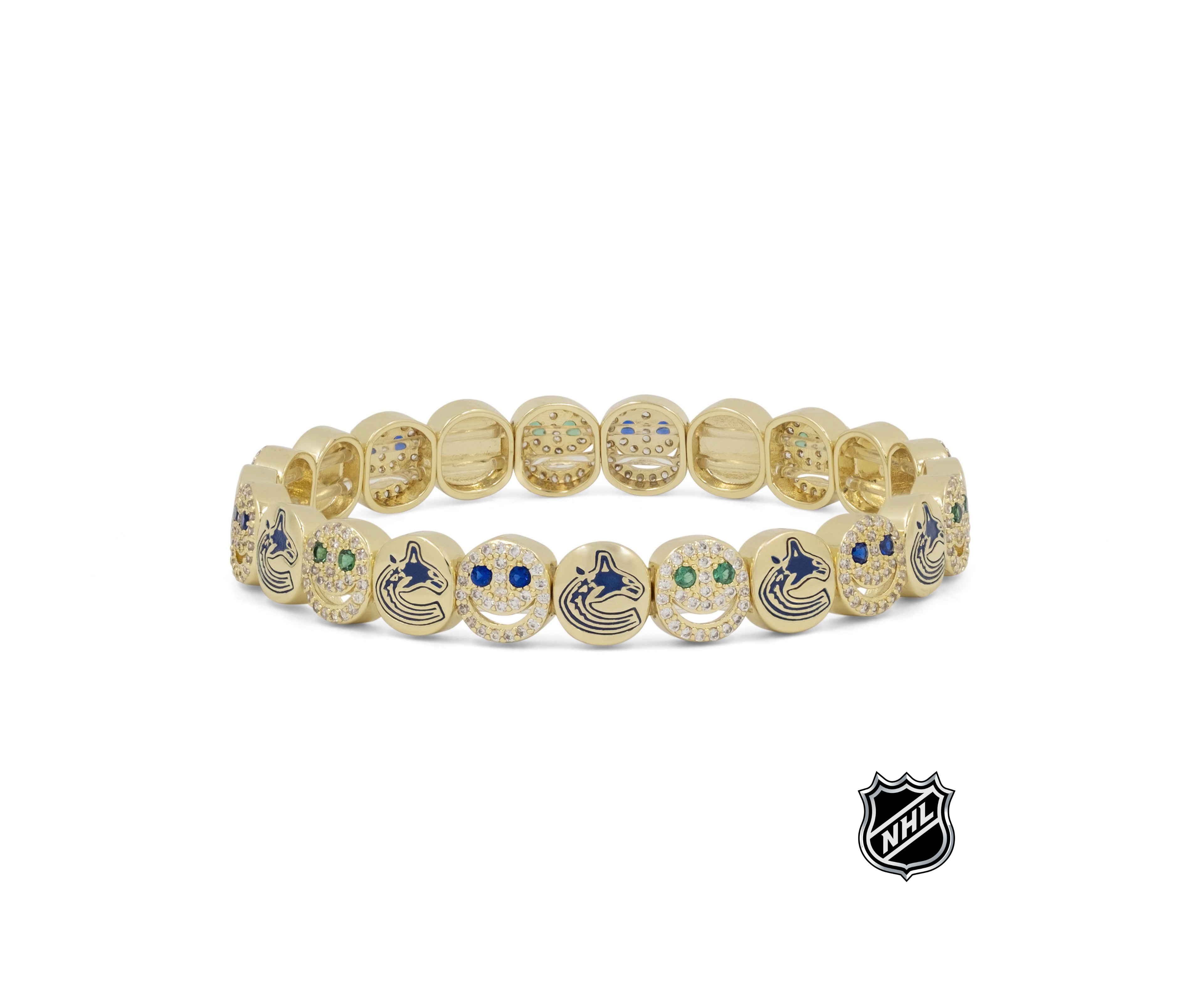 NHL bracelet with gold-tone round logo links