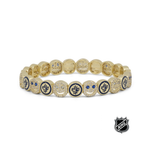 Gold-tone NHL bracelet with round enamel team-logo beads in dark blue accents