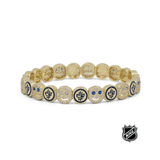 Gold-tone NHL bracelet with round enamel team-logo beads in dark blue accents