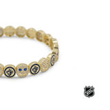 Gold-tone NHL bracelet with round enamel team-logo beads and crystal-accent spacers