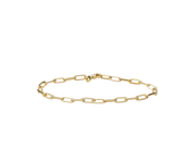 Gold vermeil paperclip link bracelet laid flat, small oval chain connectors.