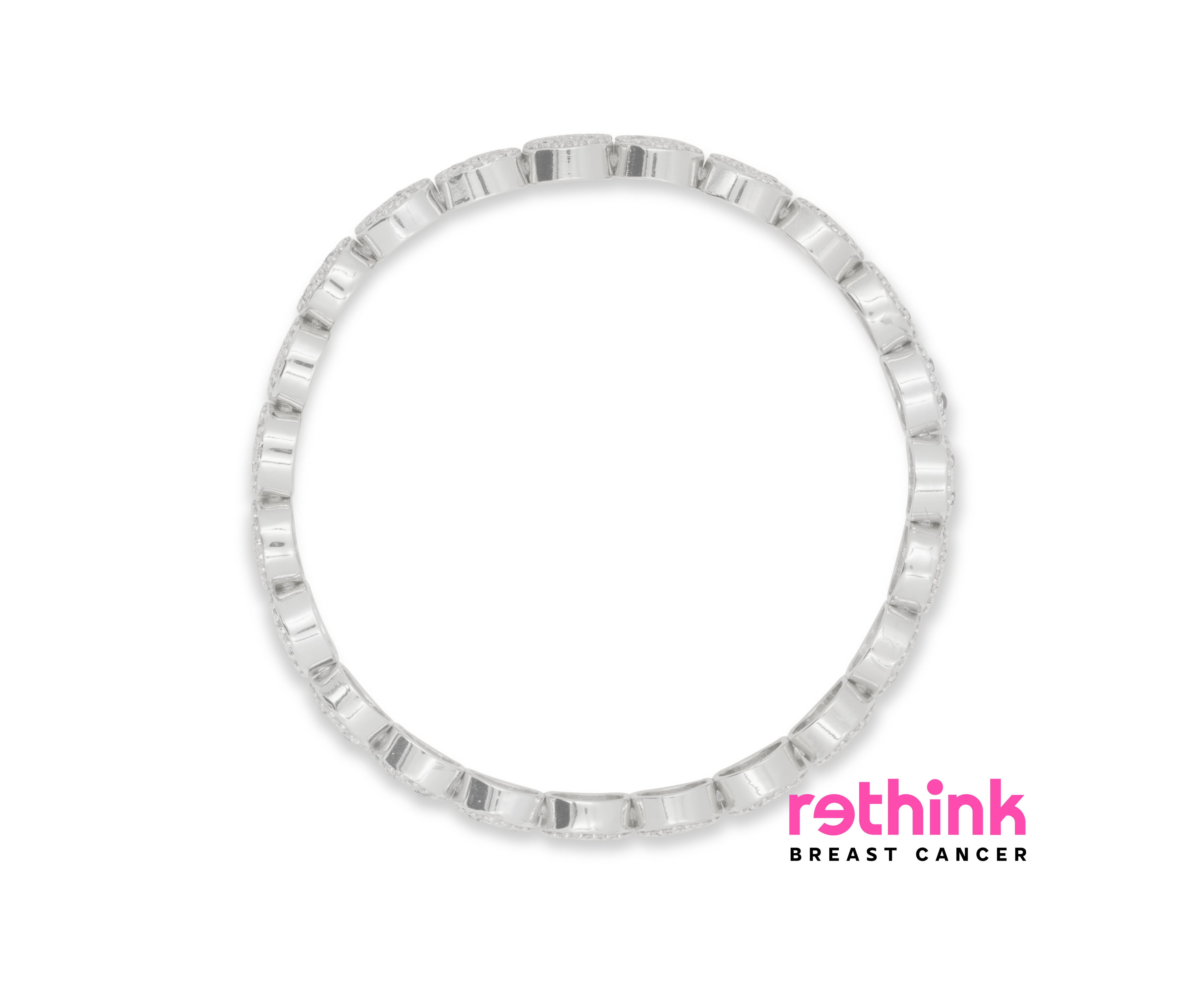 Silver pavé link bracelet with oval settings and pink stones