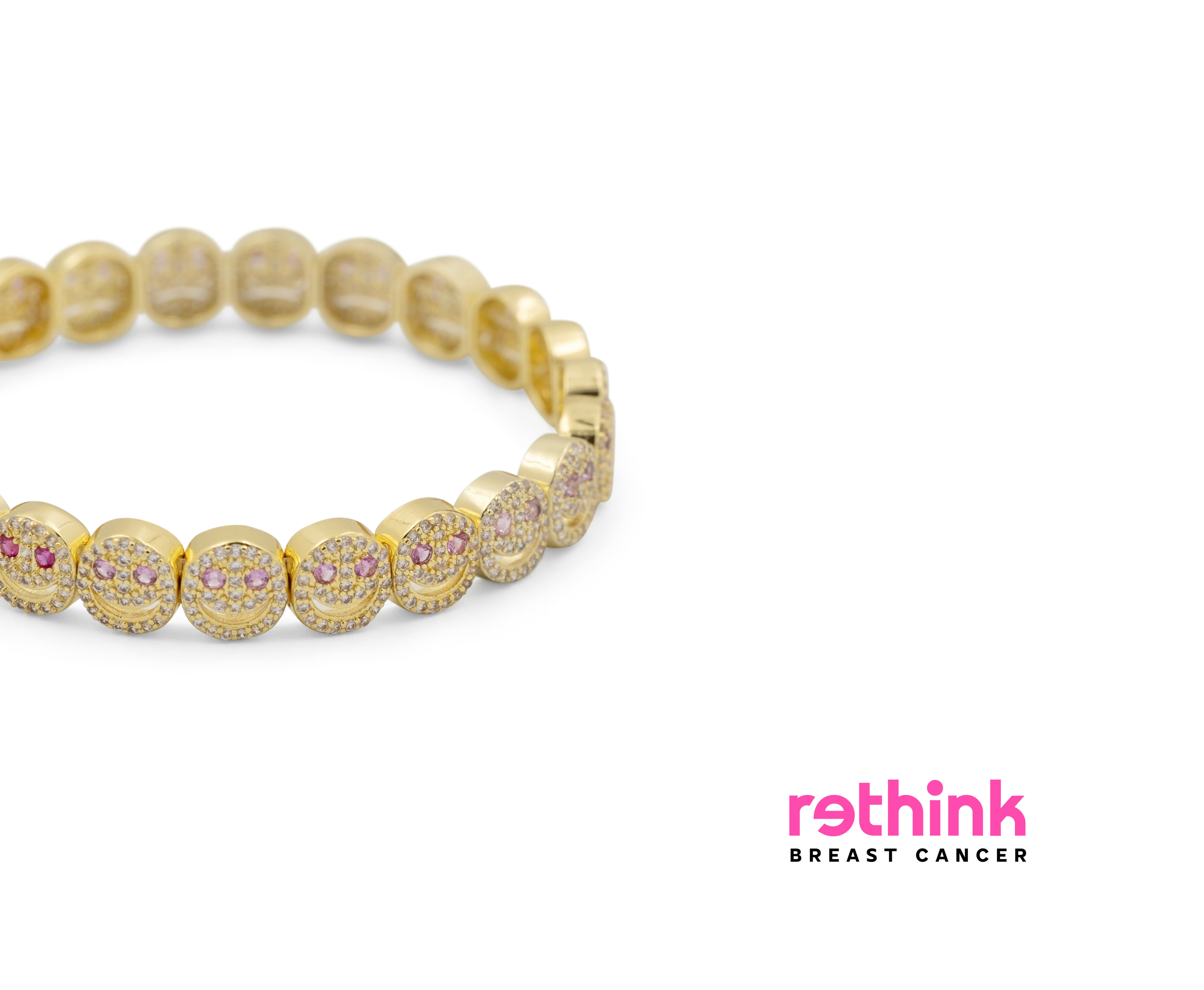 Gold pavé bracelet with round pink stone-set discs