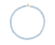 Gold vermeil beaded necklace with light blue aquamarine bead strand and gold clasp