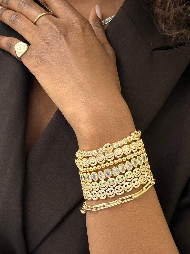 Lisa Gozlan Stack Smiley Face Bracelet β PavΓ© Gold & Silver | Lisa Gozlan