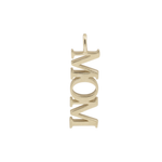 Gold 'MOM' pendant on a white background