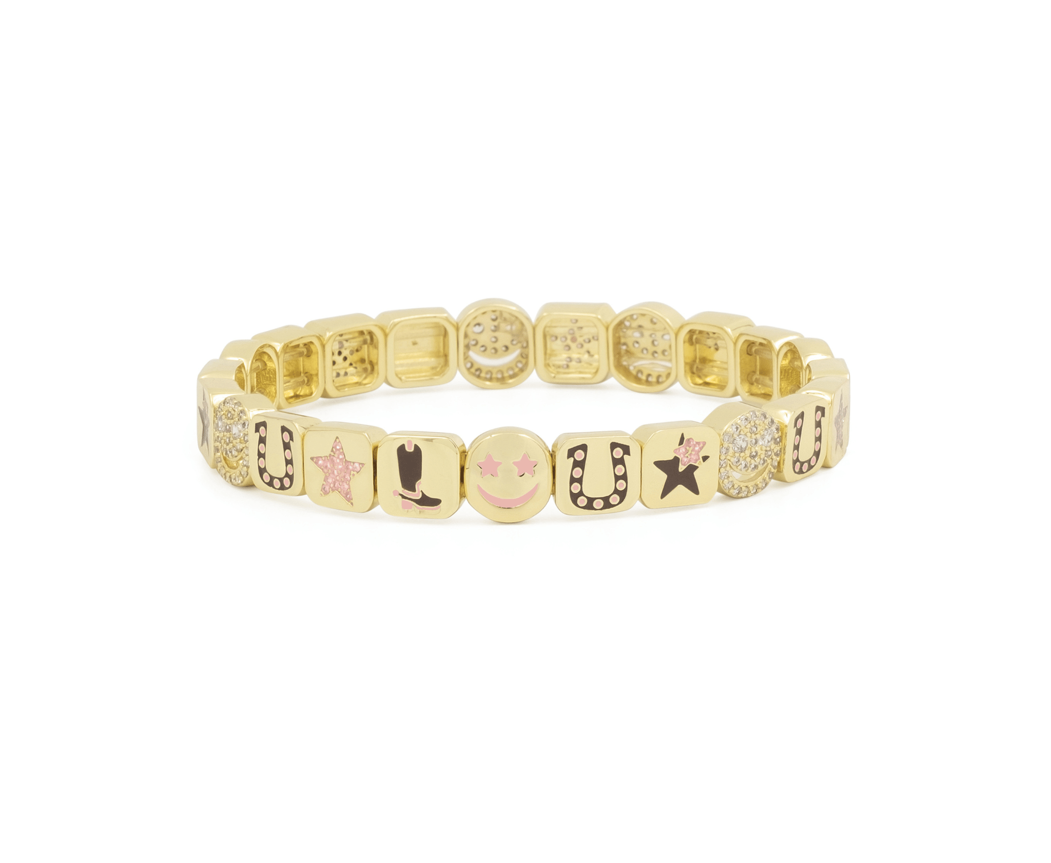 Gold bracelet for women with dallas charms on it 