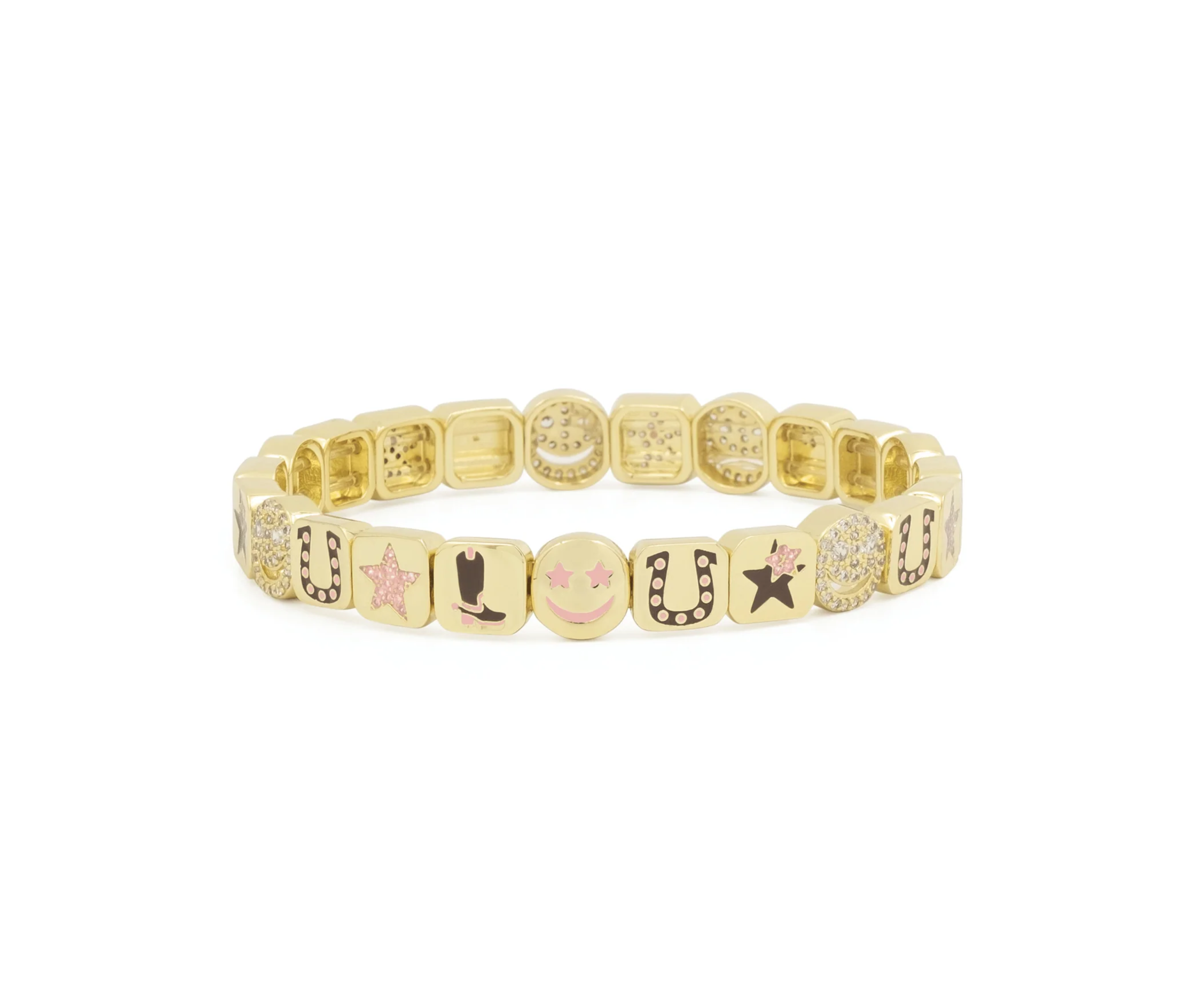 Gold bracelet for women with dallas charms on it 