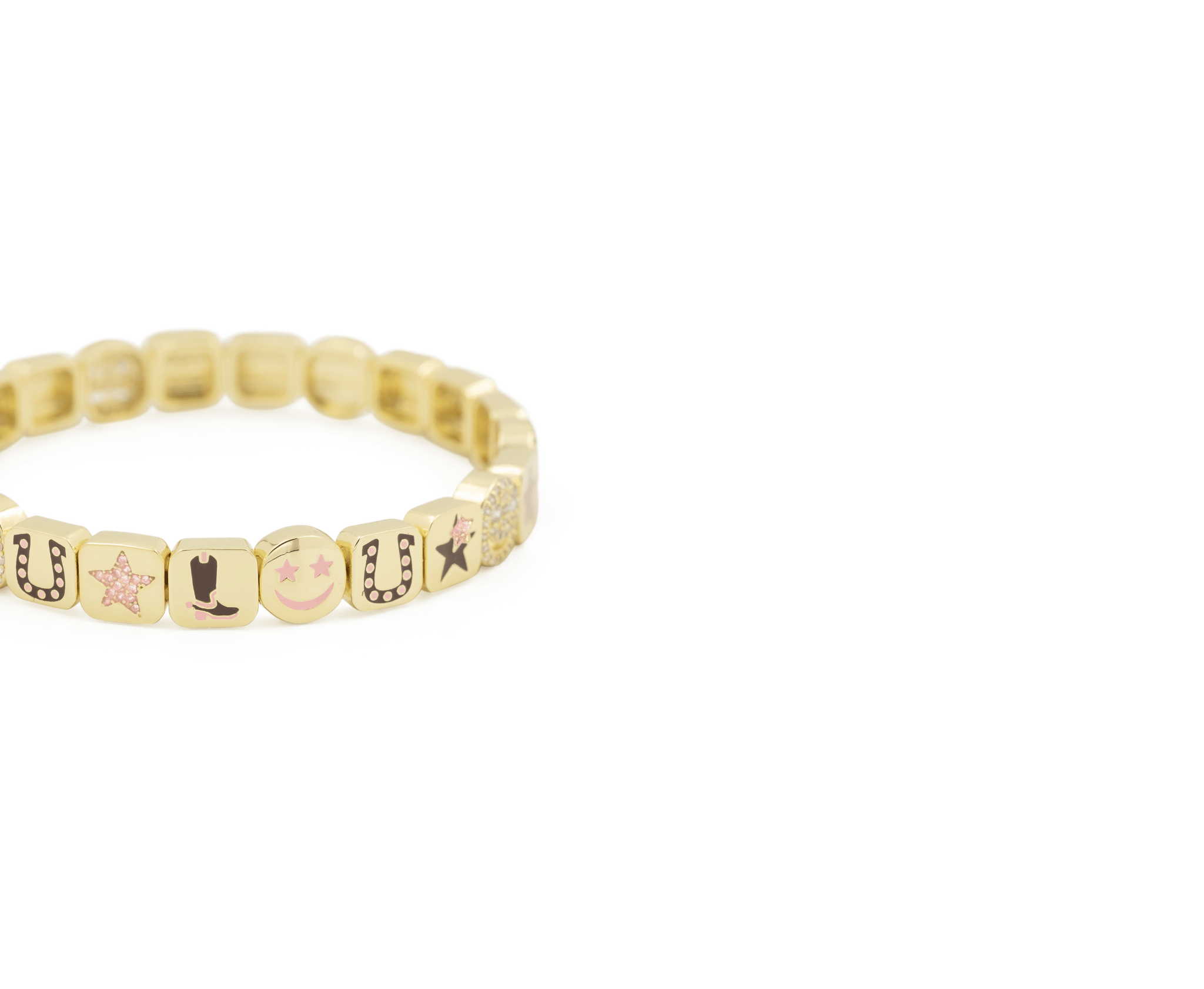 Gold bracelet for women with dallas charms on it 