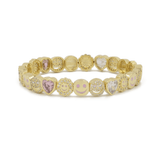 Gold bracelet with various emoji charms on a white background