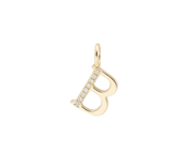 10K yellow gold B pendant with pavé stones on the front